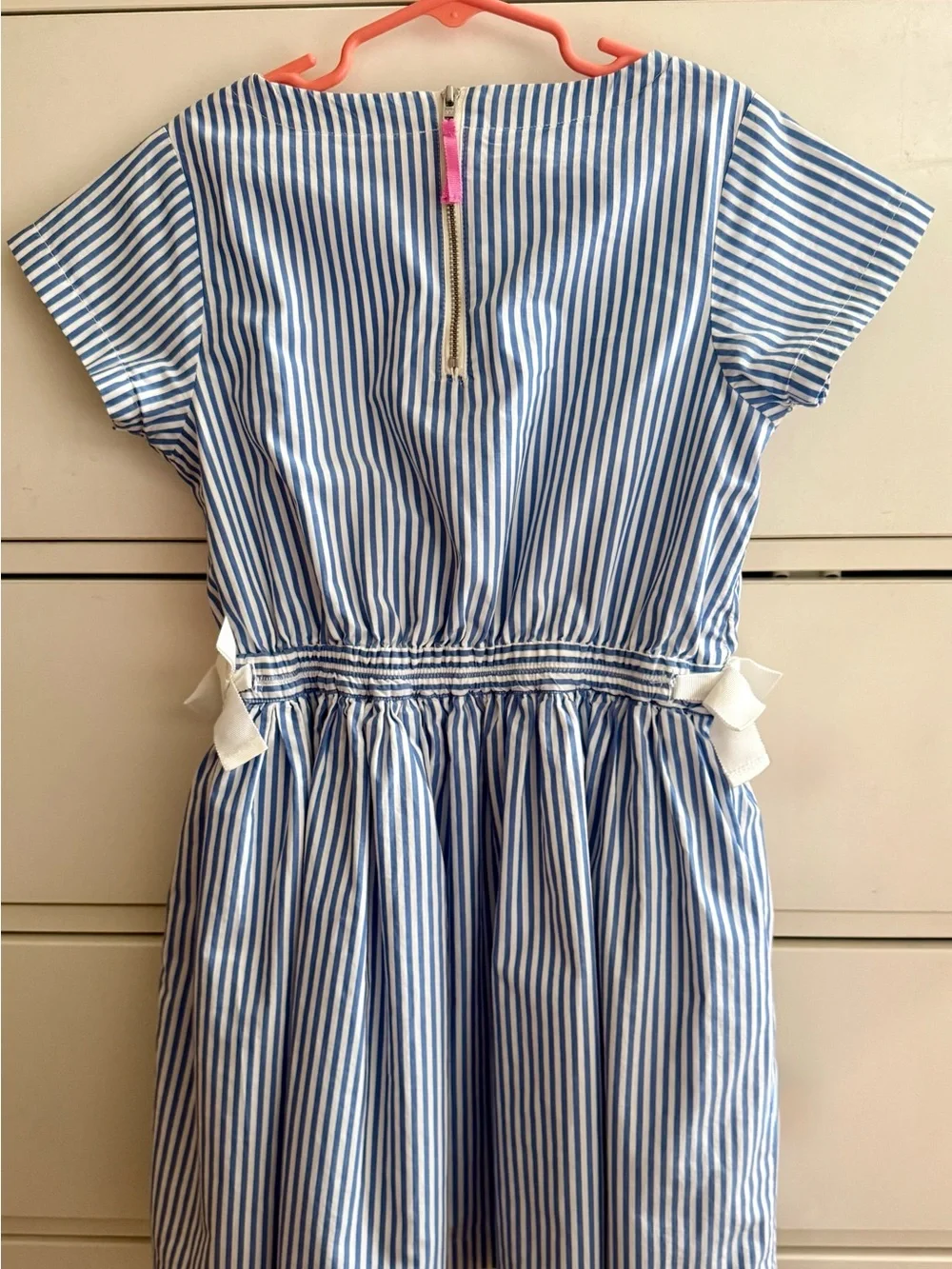 Crewcuts Blue and White Striped Girls' Cotton Dress with Side Bows